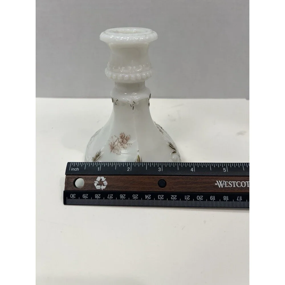 Antique Victorian Milk Glass Candle Holder Stem Vanity Ornate EAPG Candlestick